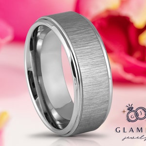 Anillo de boda de carburo de tungsteno para hombre con acabado cepillado, ajuste cómodo, anillo de promesa, banda de aniversario, anillo de compromiso, grabado personalizado gratuito
