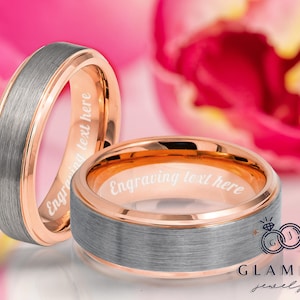 His & Hers Two-tone Rose Gold Tungsten Wedding Band Brushed Finish Comfort Fit 6mm-8mm Anniversary Rings Bride and Groom&#39;s Engagement Rings