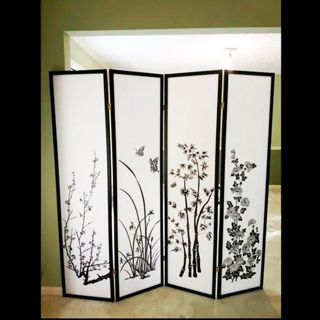 Rice Paper Room Divider 4 Panel Folding Room Divider Etsy