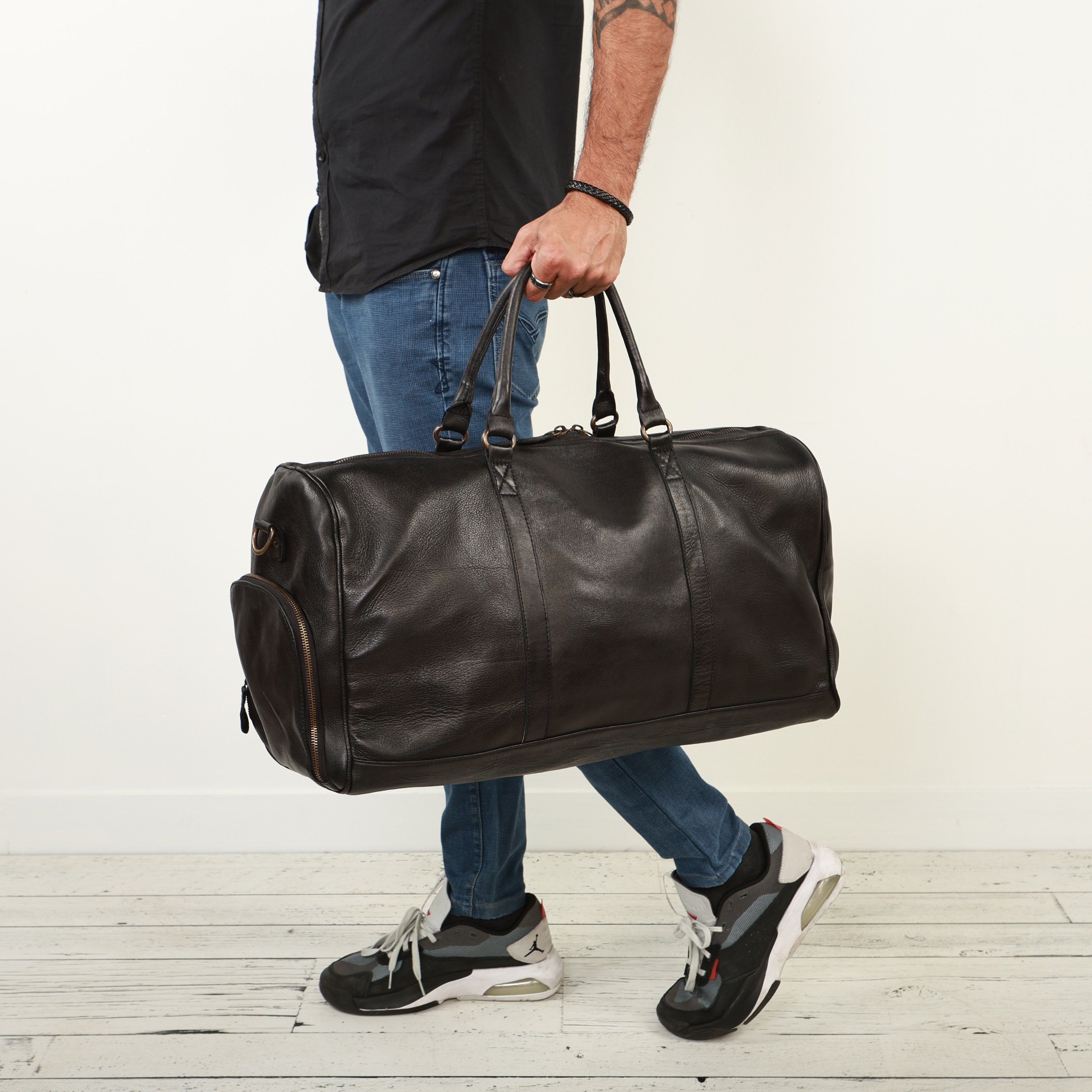Homme Vintage Cuir Organisateur Bagages Weekend Overnight Duffel Sac