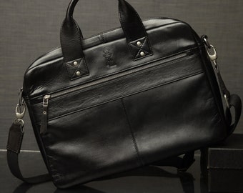 Sac pour ordinateur portable en cuir pleine fleur, porte-documents d'affaires mince