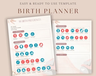 Visual Birth Plan Natural Birth Planner, Editable Birth Preferences, Canva Template Labor and Delivery, Hospital Birthing Plan Doula Midwife