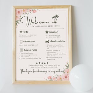 Willkommen am Strand Airbnb Poster Zeichen druckbar bearbeitbar Wand Dekor Airbnb Hausregeln Gast Ankunft Vrbo Kurzzeitvermietung Gastfamilie Airbnb Gastgeber