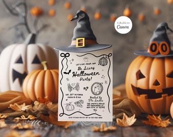 Hand Drawn Halloween Party Invitation: Editable Costume Party Invite (Canva Digital Download)