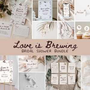Liebe braut Brautdusche Bundle, Spiele Zeichen Einladung Bundle, Partyspiele des Kaffee-Liebhabers, Kaffee-Themen-Party, DIY bearbeitbare Canva