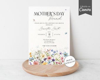 Wildflower Mothers Day Brunch Invitation, Editable Mothers Day Wild Flower Brunch Lunch Event Invite, Happy Mother's Day, Canva Template