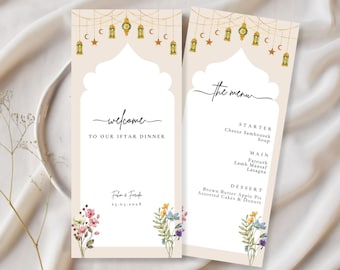 Editable Iftar Dinner Party Menu Card, Ramadan Eid Mubarak Table Decor, Menu Template Dinner Party, Printable Digital Download