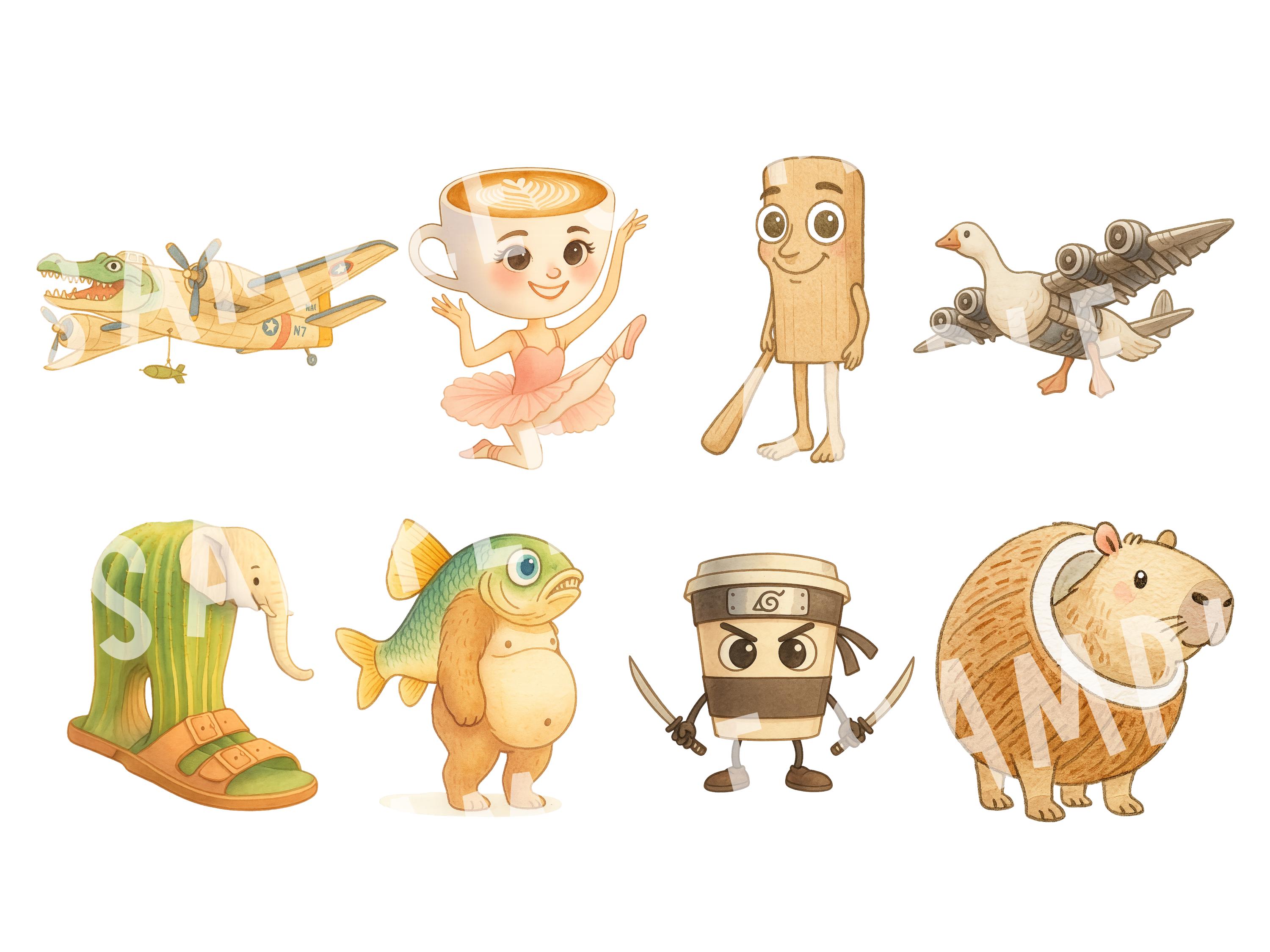 イタリアのBrainrot 14種類の落書きキャラクターPNGバンドル