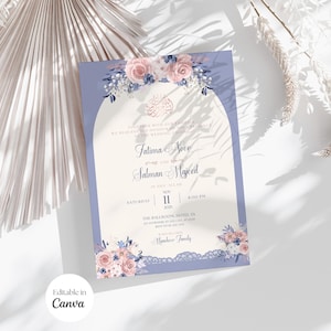 Carte de mariage musulman, faire-part de mariage islamique vintage, invitation Walima, invitation arabe Nikkah, Nikah Mubarak floral bleu, Shaadi, toile