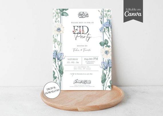 Eid Party Invitation, Ramadan Mubarak Dinner Party, Eid Al Fitr Muslim Invite Card, Iftar Invitation, Canva Template Digital Download