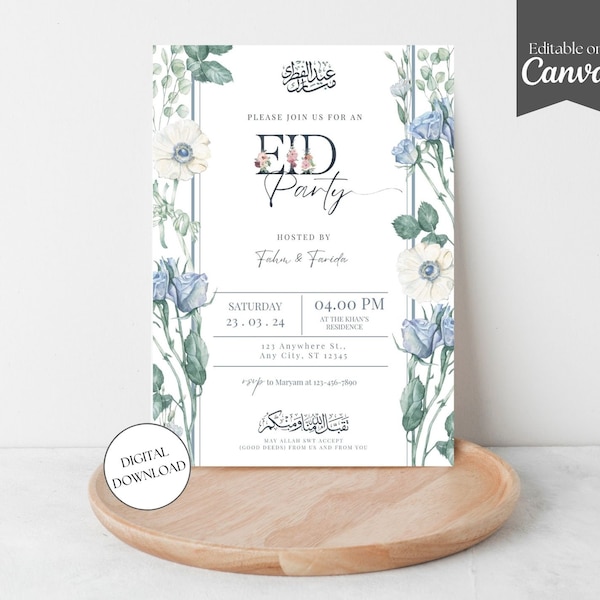 Eid Party Invitation, Ramadan Mubarak Dinner Party, Eid Al Fitr Muslim Invite Card, Iftar Invitation, Canva Template Digital Download