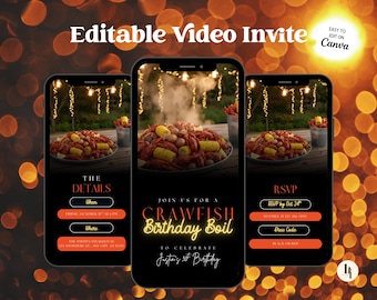 Crawfish Boil Birthday Invite, Crawfish Boil Invitation, Editable Crawfish Birthday Boil Video Invitation Animated Party Invite Seafood Boil