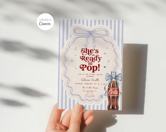 She's Ready to Pop Invite, Boy Baby Shower Invitation, Blue Soda Pop Theme, Soda Pop Baby Shower Ideas, Editable Template Ideas, Canva, B002