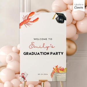 Langoesten kook afstuderen welkomstbord, langoesten kook welkomstbord poster, bewerkbare langoesten kook grad decor feestbord zeevruchten kook, canvas