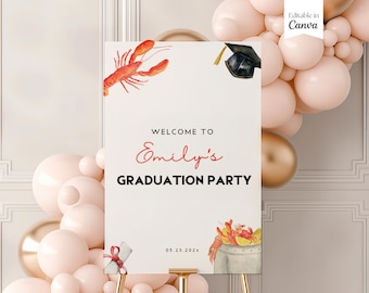Crawfish Boil Graduation Welcome Sign, Crawfish Boil Welcome Sign Poster, Editable Crawfish Boil Grad Decor Party Sign Seafood Boil, Canva