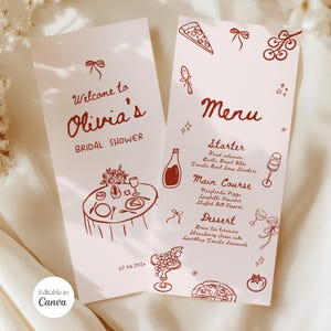 Plantilla de menú para despedida de soltera That's Amore, menú de boda dibujado a mano, plantilla personalizada para menú de cena de boda, menú de cena de ensayo