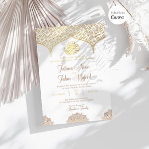 Islamitische huwelijksuitnodiging, gouden moslim trouwkaart, Walima-uitnodiging, Royal Luxury Nikkah Invite, Shaadi Baraat Nikah Mubarak, Canva