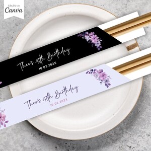 Chopstick Sleeves, Birthday Party Decor, Purple Black Chopstick Sleeves, Personalized Chopsticks, Party, Japanese Chopstick Japan Restaurant