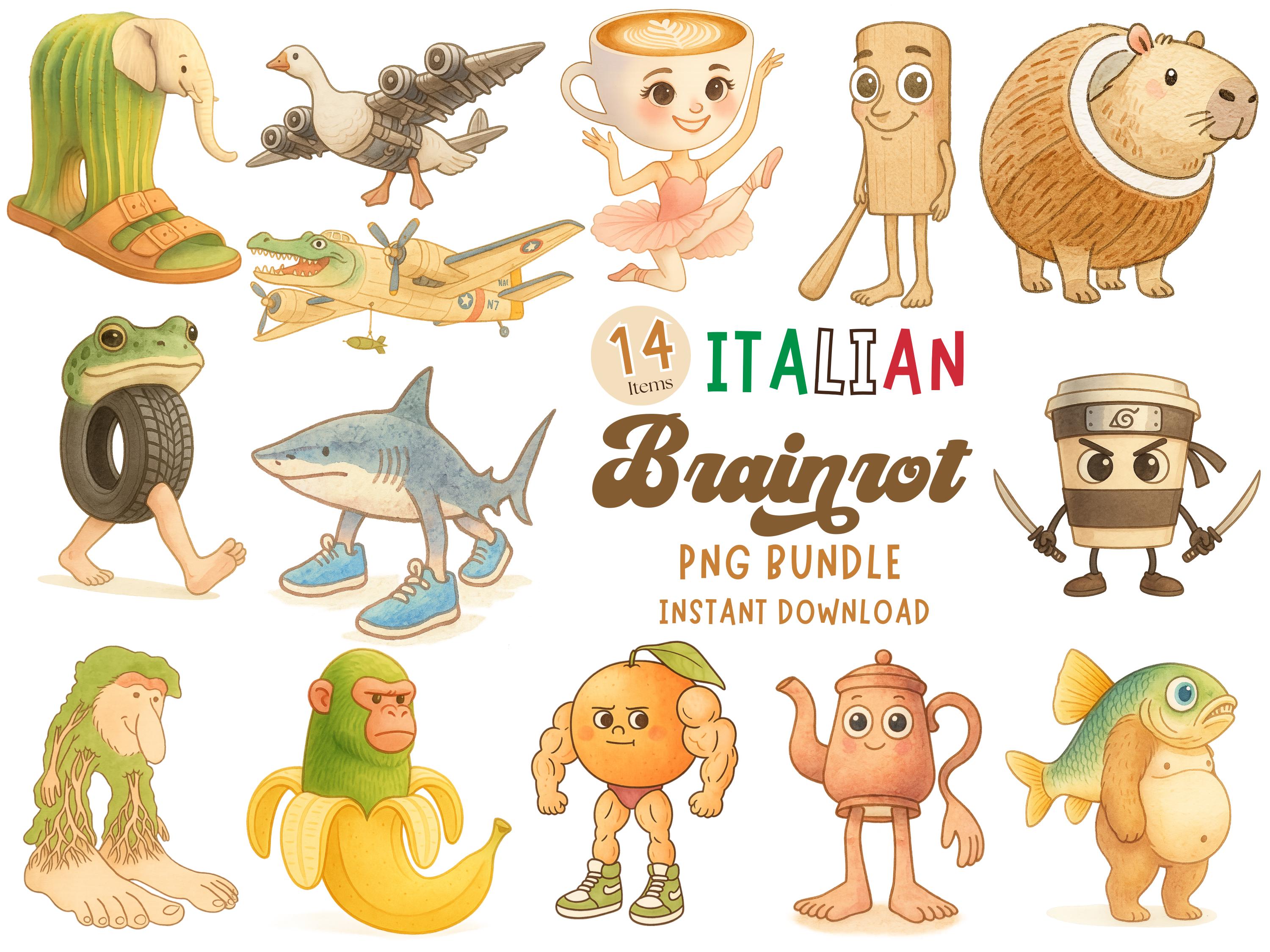 イタリアのBrainrot 14種類の落書きキャラクターPNGバンドル