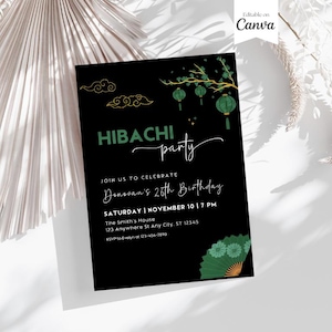 Hibachi Dinner Birthday Invitation, Hibachi Lunch Party Invite, Japanese Restaurant Party, Canva Editable Template, Instant Download