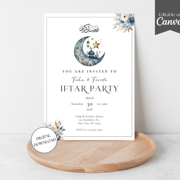 Iftar Dinner Party Invitation, Ramadan Kareem, Iftar Invite Card, Ramadhan Eid Mubarak, Ramadan Decor, Canva Template Digital Download