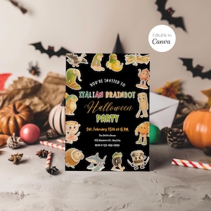 Editable Italian Brain Rot Halloween Party Invitation Template, Halloween Costume Party Invite, Tung Tung Sahur, Ballerina Cappuccina, Canva
