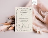Rehearsal Dinner Invitation, The Night Before Invite, Whimsical Dinner Invite, Hand Drawn Coquette Wedding Rehearsal Editable Canva Template