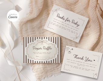 Baby is Brewing Card Packs Template, Coffee Baby Shower, Books for Baby Thank You Card Diaper Raffle, Sip n See Enclosure Cards, Canva B001