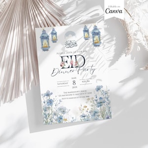 Uitnodiging voor feest Eid, dinerfeest Ramadan Mubarak, uitnodigingskaart Eid Al Fitr moslim, iftar-uitnodiging, canva-sjabloon digitale download