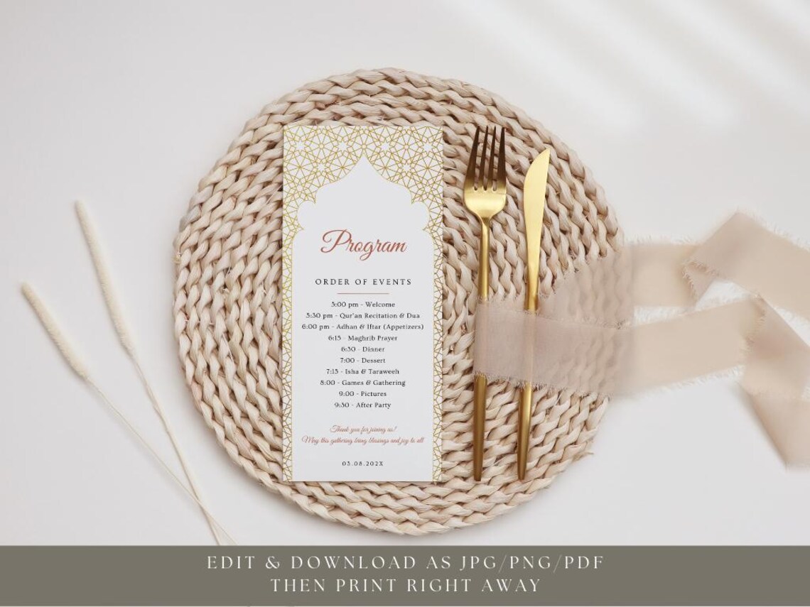Editable Iftar Program Card, Eid Dinner, Table Program, Iftar Party ...