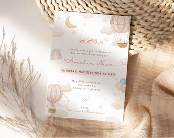 Muslim Baby Birth Announcement, Editable Baby Girl Birth Announcement, Islamic Birth Announcement, Muslim Baby, Editable Canva Template