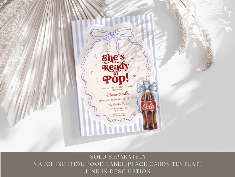 She's Ready to Pop Invite, Boy Baby Shower Invitation, Blue Soda Pop Theme, Soda Pop Baby Shower Ideas, Editable Template Ideas, Canva, B002 image 8
