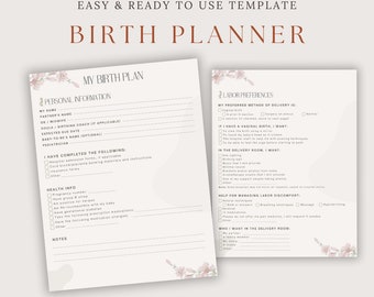 Natural Birth Plan, Birthing Plan, Handwrite Birth Preferences, Labor and Delivery Planner Editable Canva Template, Doula Midwife Handbook