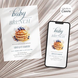 Editable Blueberry Baby Brunch Baby Shower Invitation Template, Blueberry Pancake Baby Shower Invite, Blueberry Baby Shower, Canva