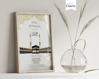 Hajj Gift, Editable Hajj Mubarak Print, Digital Print, Islamic Poster, Eid Decoration, Gift for Hajj Mabrur, Canva Template Digital Download