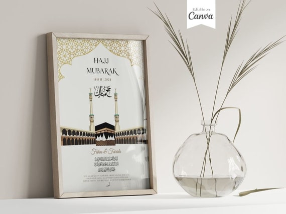 Hajj Mubarak Print: Editable Islamic Poster, Eid Decoration (Canva Template Digital Download)