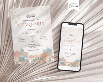 Iftar Dinner Party Invitation, Ramadan Kareem, Iftar Invite Card, Ramadhan Eid Mubarak, Ramadan Decor, Canva Template Digital Download