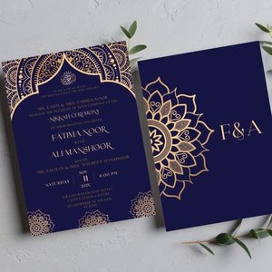 Nikkah uitnodiging, luxe islamitische trouwkaart Nikah Mubarak, koninklijke moslim bruiloft uitnodiging, Arabisch goud patroon, digitale download