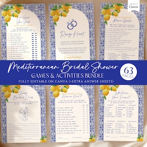 Bridal Shower Games Bundle Template Mediterranean Amalfi Coast Bridal Shower Activities Bundle Lemon Bridal Citrus Italian Blue Main Squeeze