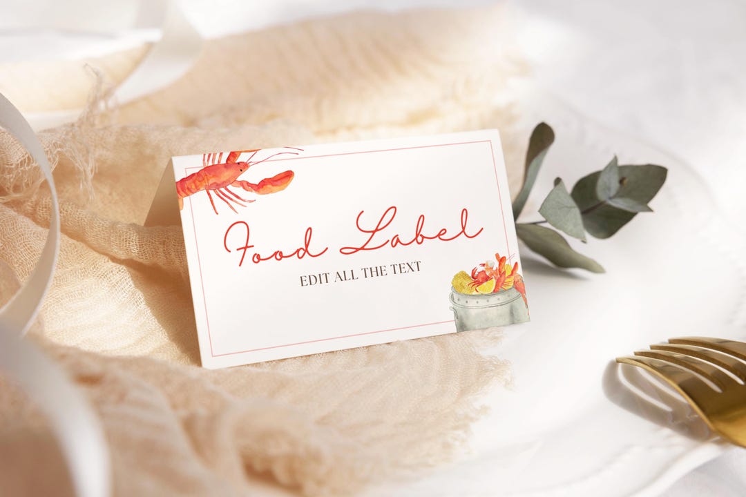 Crawfish Label Crawfish Boil Food Label, Crawfish Birthday Personalized Place Cards ...