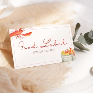 Crawfish Boil Food Label, Crawfish Birthday Personalized Place Cards, Birthday Boil Party Decor, Crab Lobster, Editable Canva Template, A002