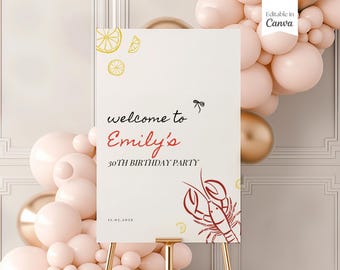 Crawfish Boil Birthday Welcome Sign, Crawfish Boil Welcome Sign Poster, Editable Crawfish Birthday Boil Decor Party Sign Seafood Boil, Canva