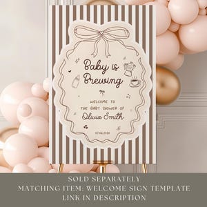 Editable Baby is Brewing Baby Shower Invitation, Coffee Baby Party Invite, Coffee Party, Bow Coquette, Espresso Party, Canva Template B001 image 9