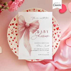 Pink Bow Baby Shower Invitation Template Printable Baby Girl Pink Coquette Baby Shower Invite Baby Shower Invitation Girl Coquette Bow Canva