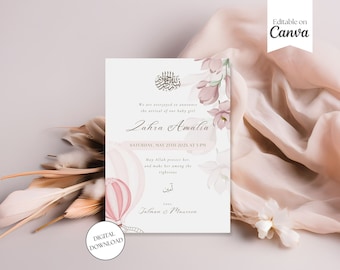 Muslim Baby Birth Announcement, Editable Baby Girl Birth Announcement, Islamic Birth Announcement, Muslim Baby, Editable Canva Template