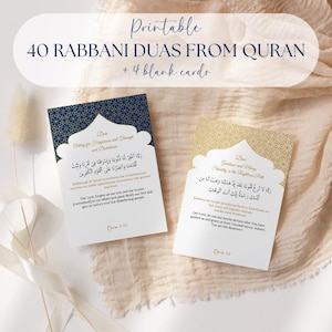 Karty Dua Islamskie do pobrania w wersji cyfrowej, 40 Rabbana Duas, prezent Eid, karty Dua do wydrukowania w Quran do pobrania w wersji arabskiej