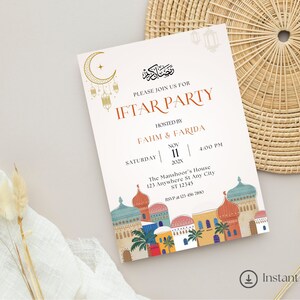 Iftar Dinner Party Invitation, Ramadan Kareem, Iftar Invite Card, Ramadhan Eid Mubarak, Ramadan Decor, Canva Template Digital Download zdjęcie 2