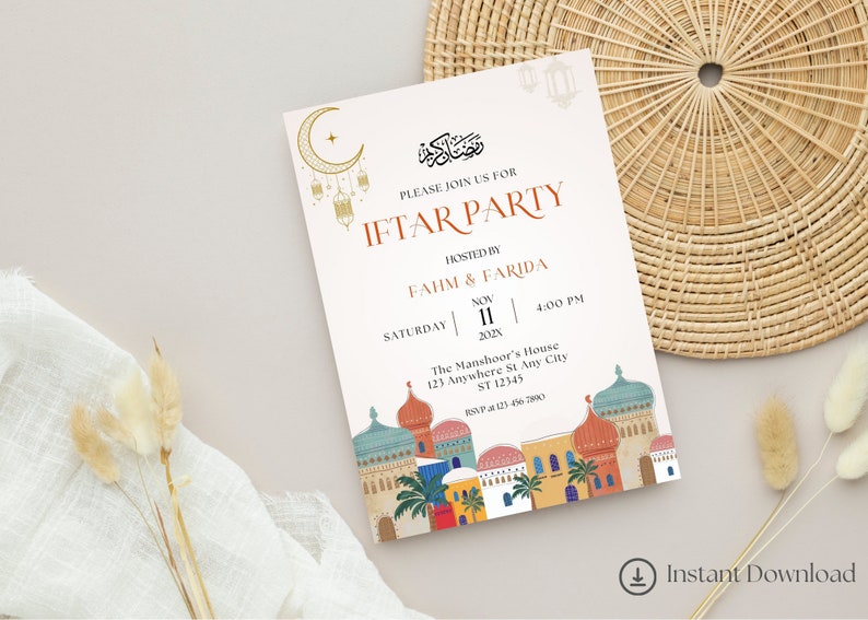 Iftar Dinner Party Invitation, Ramadan Kareem, Iftar Invite Card, Ramadhan Eid Mubarak, Ramadan Decor, Canva Template Digital Download zdjęcie 2