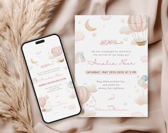 Muslim Baby Birth Announcement, Editable Baby Girl Birth Announcement, Islamic Birth Announcement, Muslim Baby, Editable Canva Template