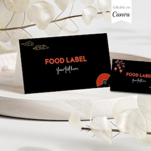 Hibachi-Lebensmitteletikett, Hibachi-Dekor, personalisierte Tischkarten, Hibachi-Party-Dekor, japanisches Restaurant, Japan-Grill, bearbeitbare Canva-Vorlage